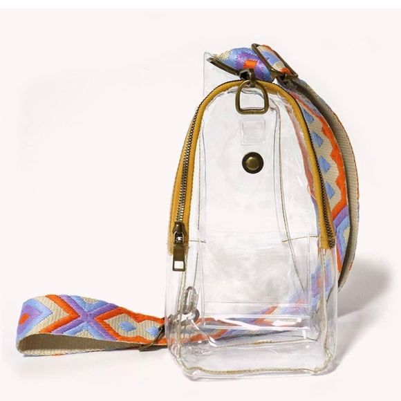 No Brand Handbags - Clear Game Concert Crossbody Sling Bag Purse With Orange Geometric Guitar Strap